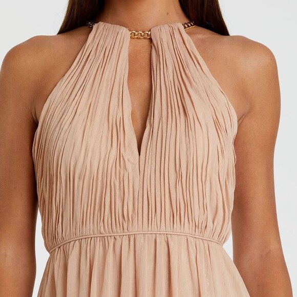 Mac Duggal Nude Beige Formal Floor Length Halter Chain Neck Dress 55822 Size 2 - Picture 14 of 14